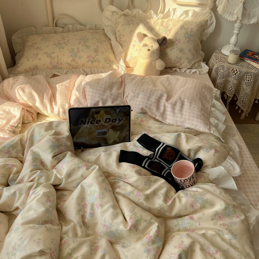 Roselle Floral Pure Cotton Ruffle Bedding Set G88