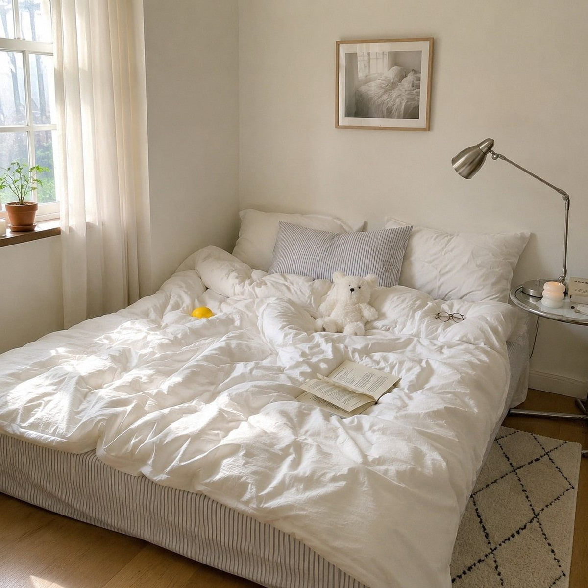 Vintora Minimalist Washed Cotton Striped Bedding Set  Airy All Season G97