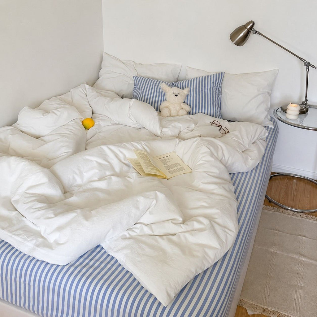 Vintora Minimalist Washed Cotton Striped Bedding Set  Airy All Season G97