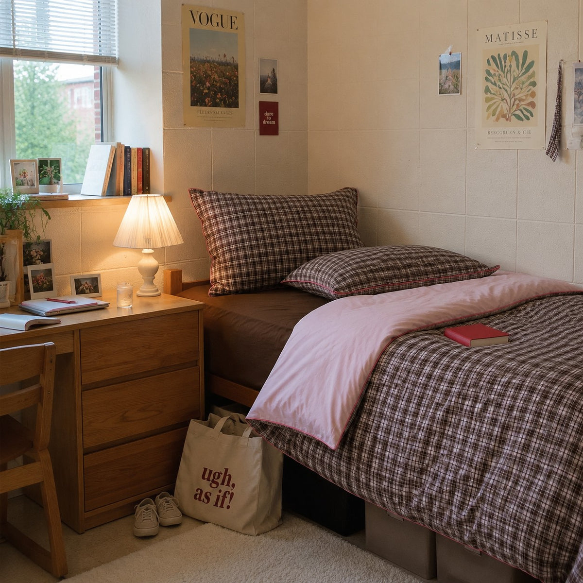 Vintora Retro Inspired Plaid Cotton Bedding Set with Breathable Washed Cotton G103