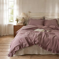 Purple Striped Ruffle Duvet Cover