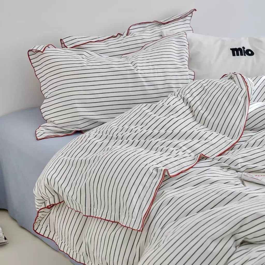 Pinstripe Duvet Cover with Contrast Trim