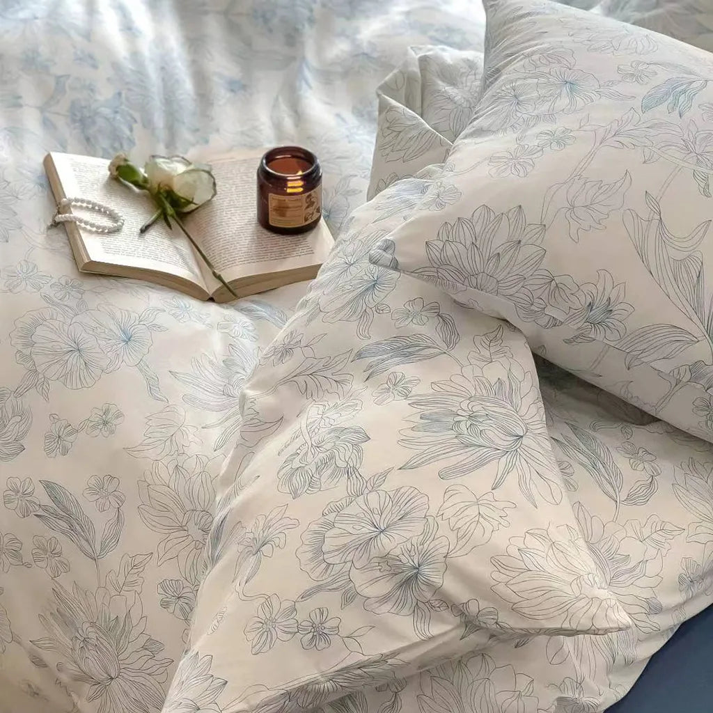 Toile Floral Cotton Bedding Set