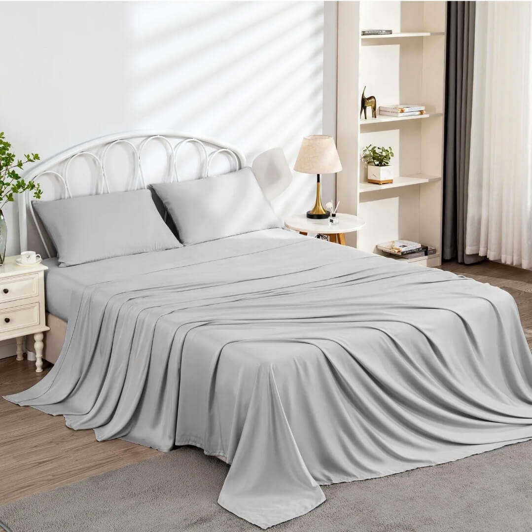 Bamboo Blend Bedsheet Set - Ultra Soft Microfiber Bedding Set (Silver)