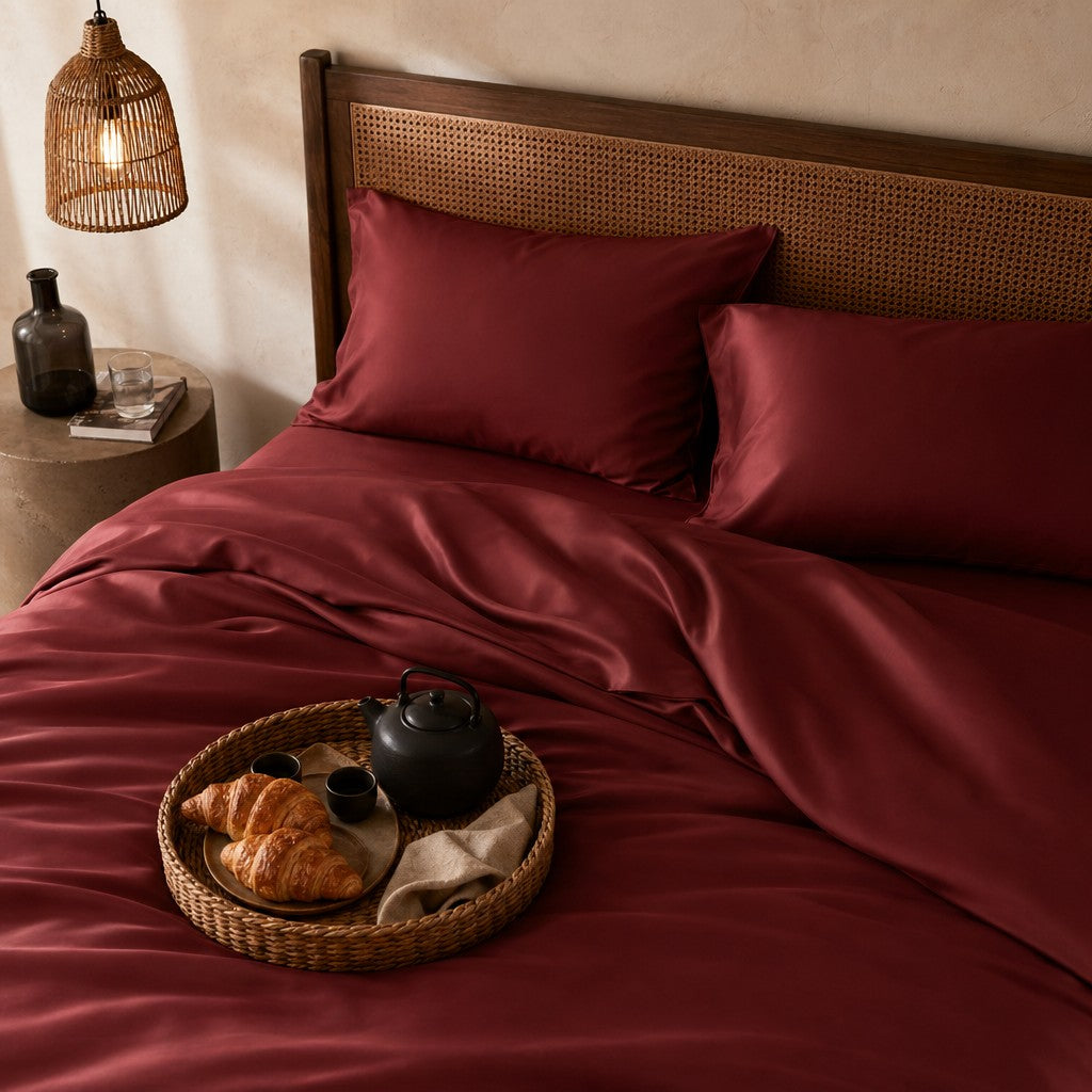 Qelune Bamboo Duvet Cover Set – Cooling Organic Bamboo Bedding in Burgundy