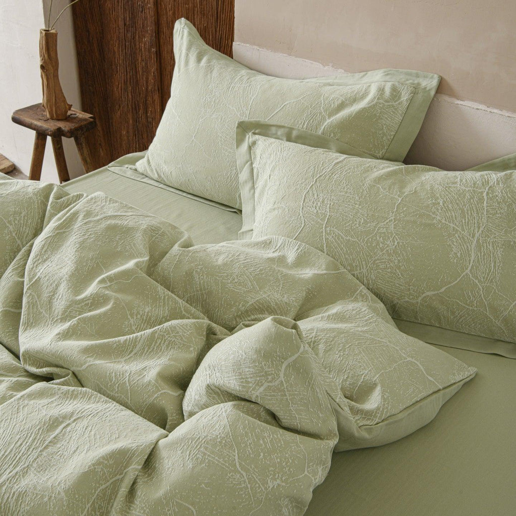 Glacier Vein Jacquard Cotton Duvet Cover Set - Sage Green