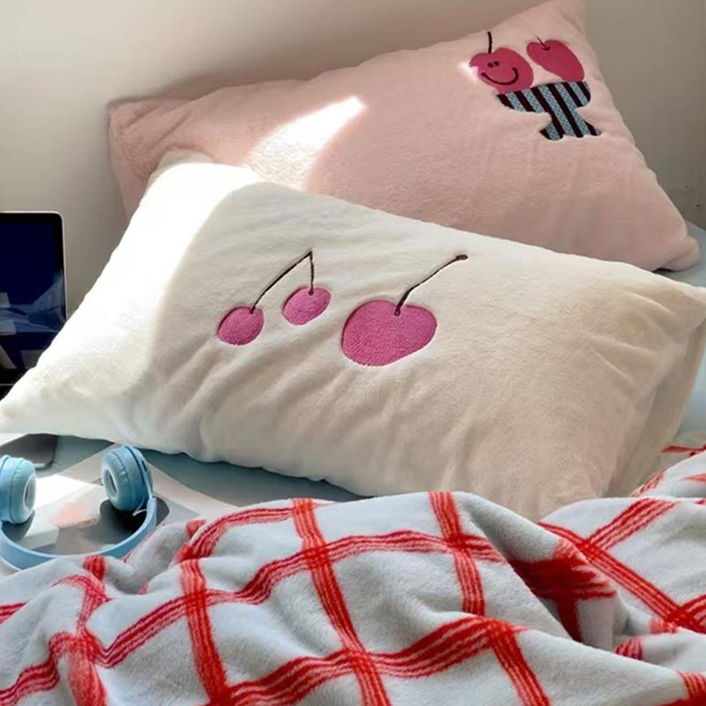 Girly Cherry & Plaid Plush Duvet Cover