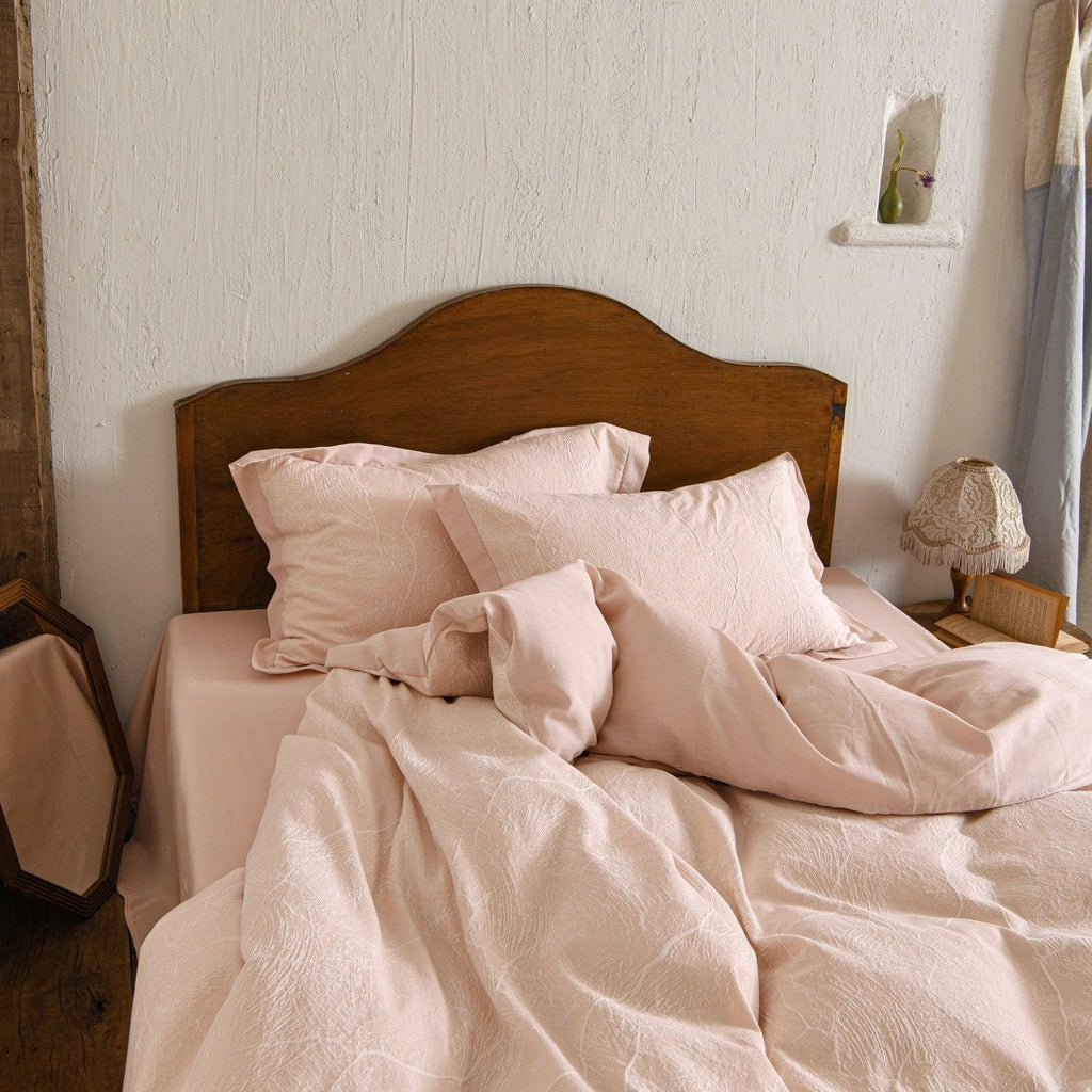 Glacier Vein Jacquard Cotton Duvet Cover Set - Blush Rose