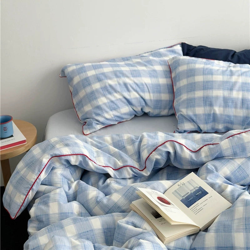 Vintora Blue Plaid Cotton Bedding Set G87