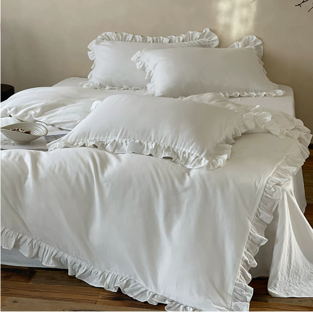 Roselle  Double Gauze Cotton Bedding Set with Ruffle Edge for All Seasons G111