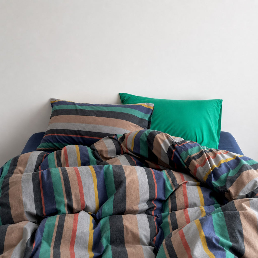 Vintora Vintage BV Green Striped Cotton Bedding Set G98