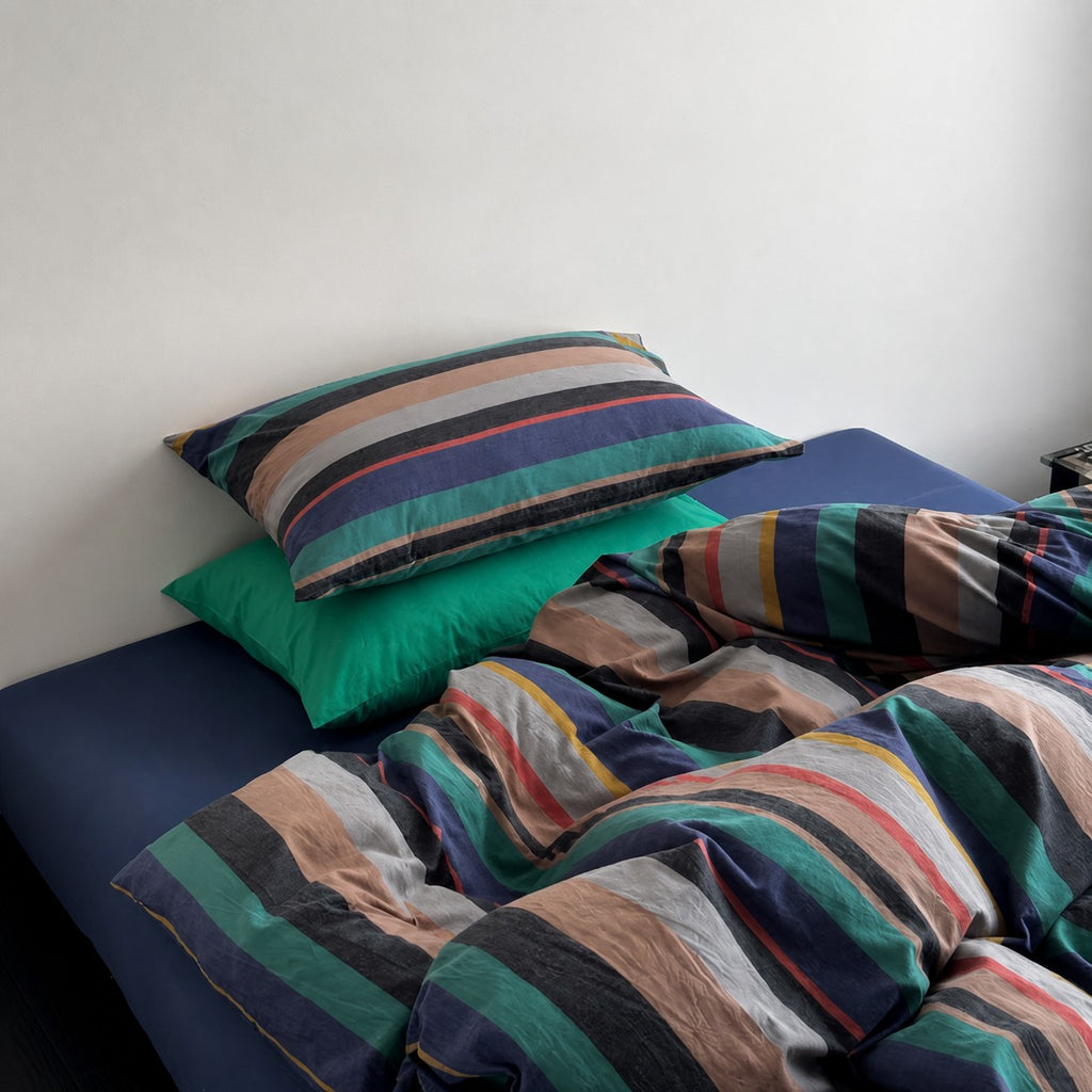 Vintora Vintage BV Green Striped Cotton Bedding Set G98