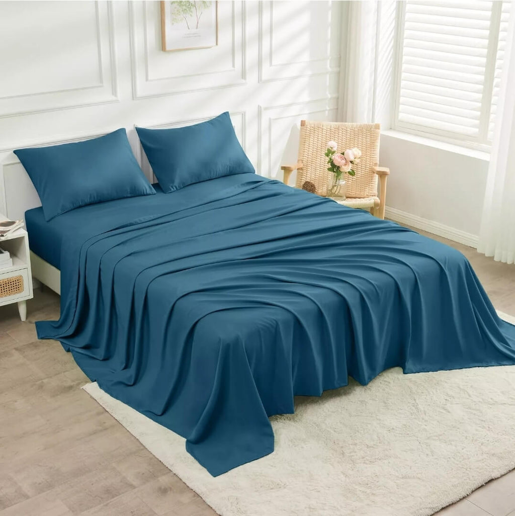 Bamboo Blend Bedsheet Set - Ultra Soft Microfiber Bedding Set (Biscay Blue)