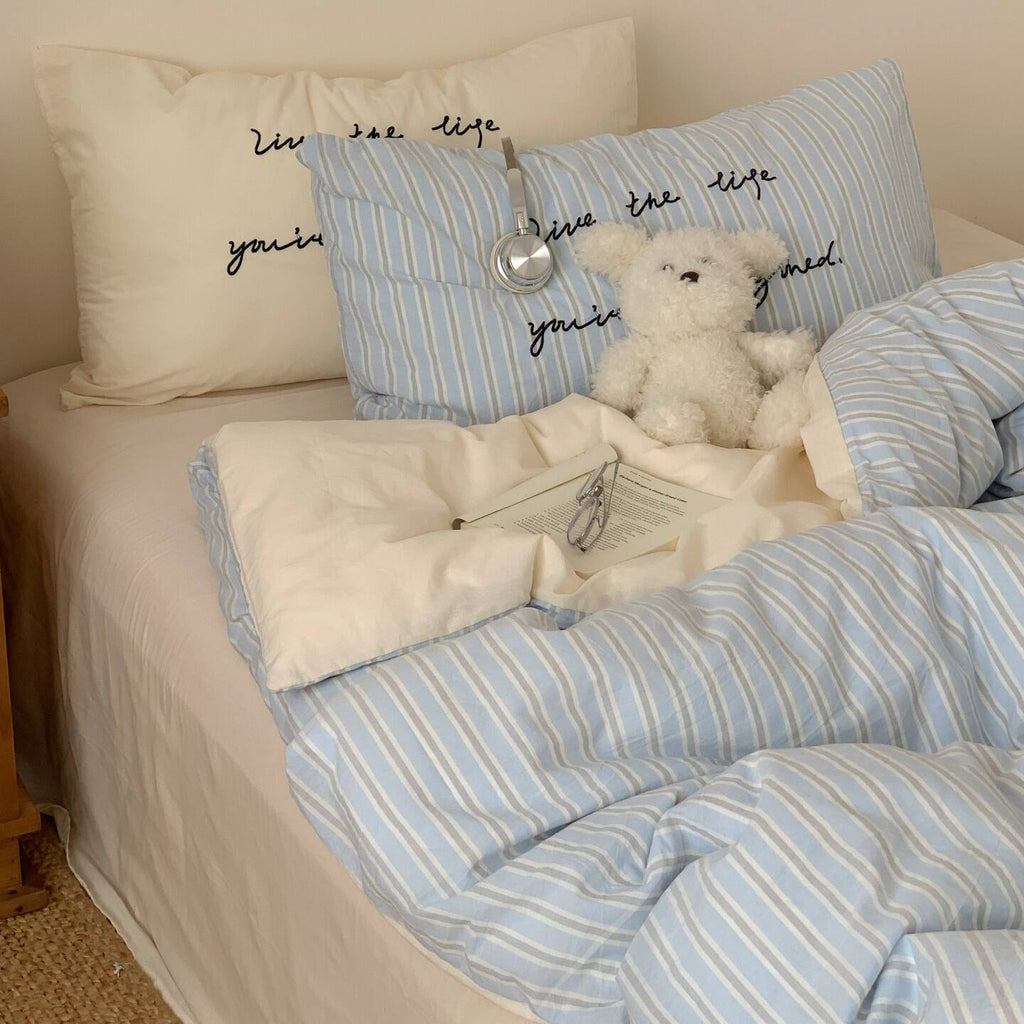 Vintora Washed Cotton Striped Bedding Set Soft Breathable Cotton Minimalist Set G94