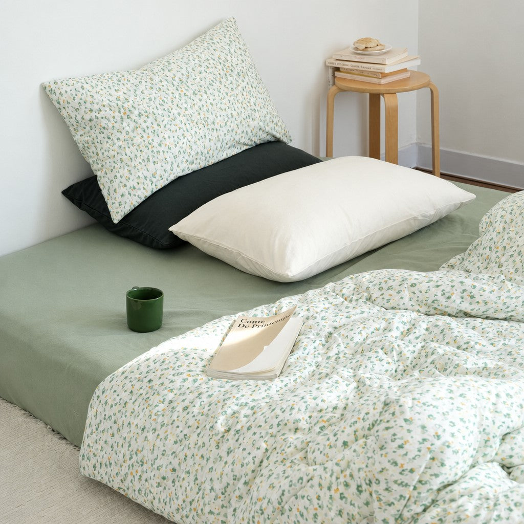 Roselle Green Floral Print Cotton Bedding Set