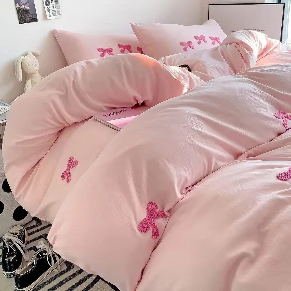 Cute Embroidered Bows Coquette Bedding Set