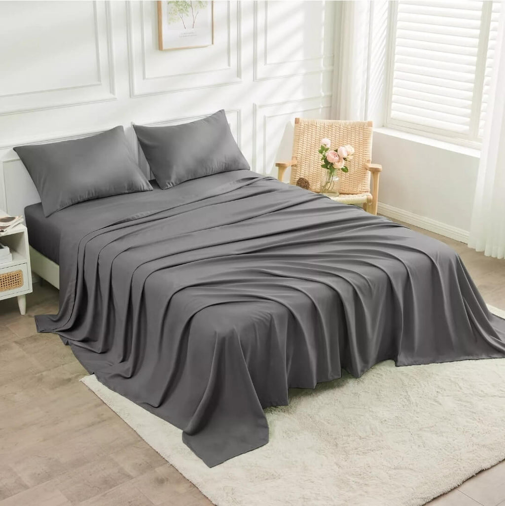 Bamboo Blend Bedsheet Set - Ultra Soft Microfiber Bedding Set (Dark Grey)