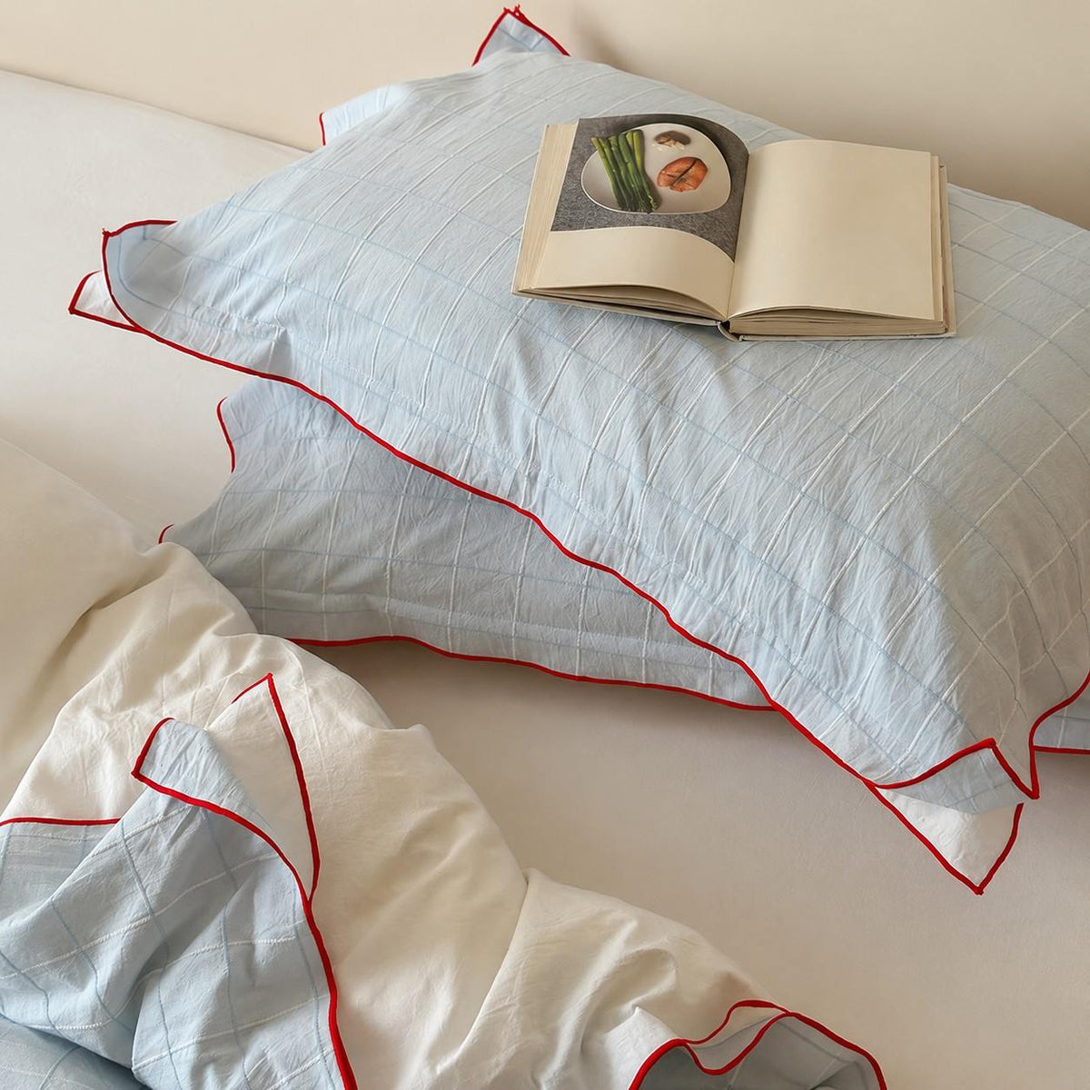 Vintora Simple Retro Blue Plaid Red Double-Sided Cotton Bedding Set G120