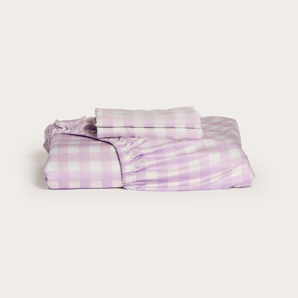 Lilac Gingham Bamboo Fitted Sheet