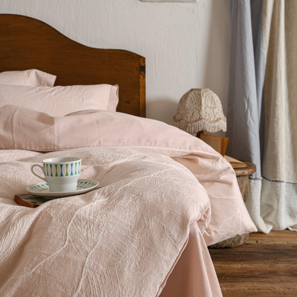 Glacier Vein Jacquard Cotton Duvet Cover Set - Blush Rose