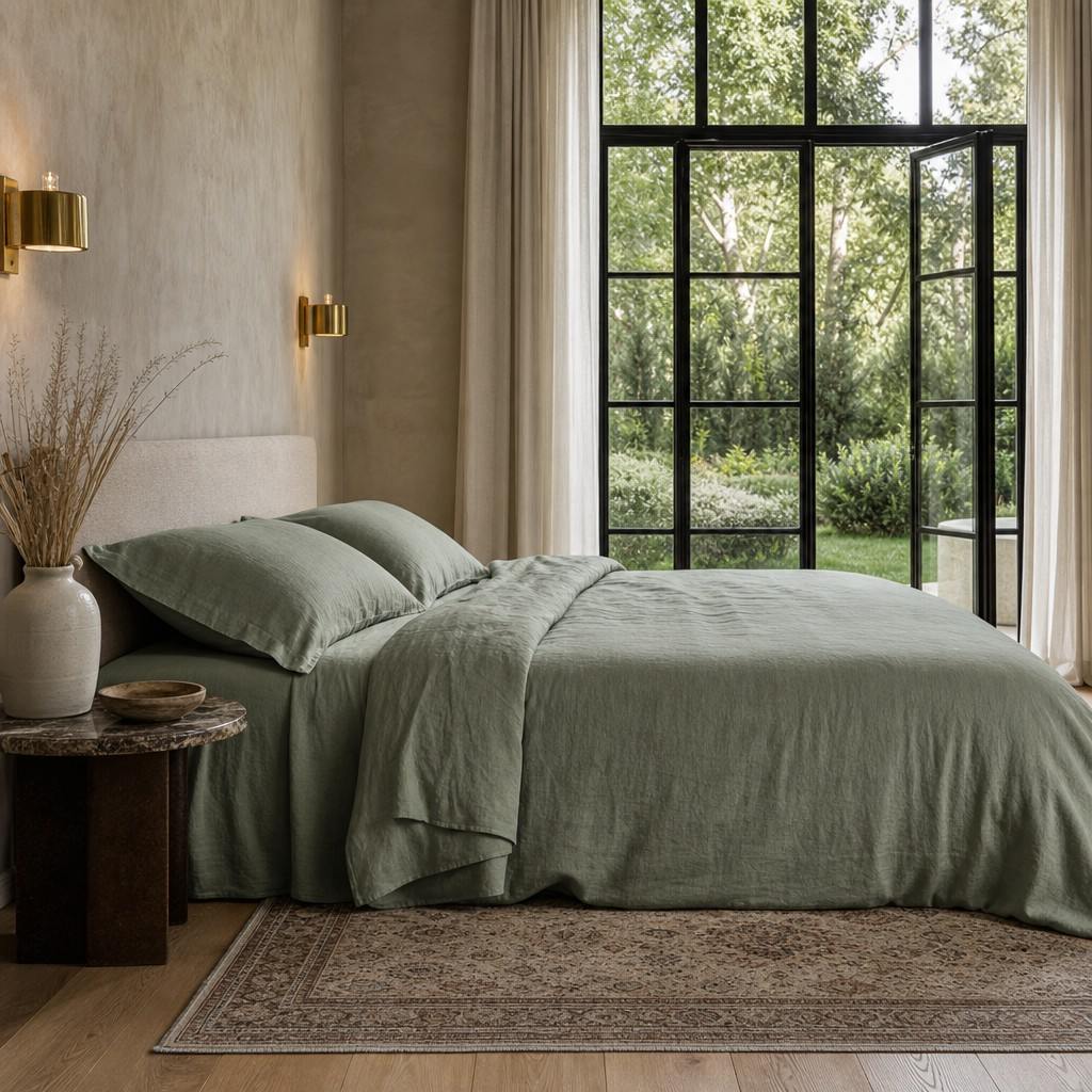 Cottara Washed Cotton Bedding Set Soft Breathable Bed Linen for Cozy Dorm and Home Use G65