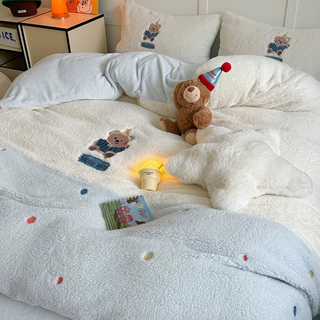 Happy Bear Fluffy Sherpa Bedding Set