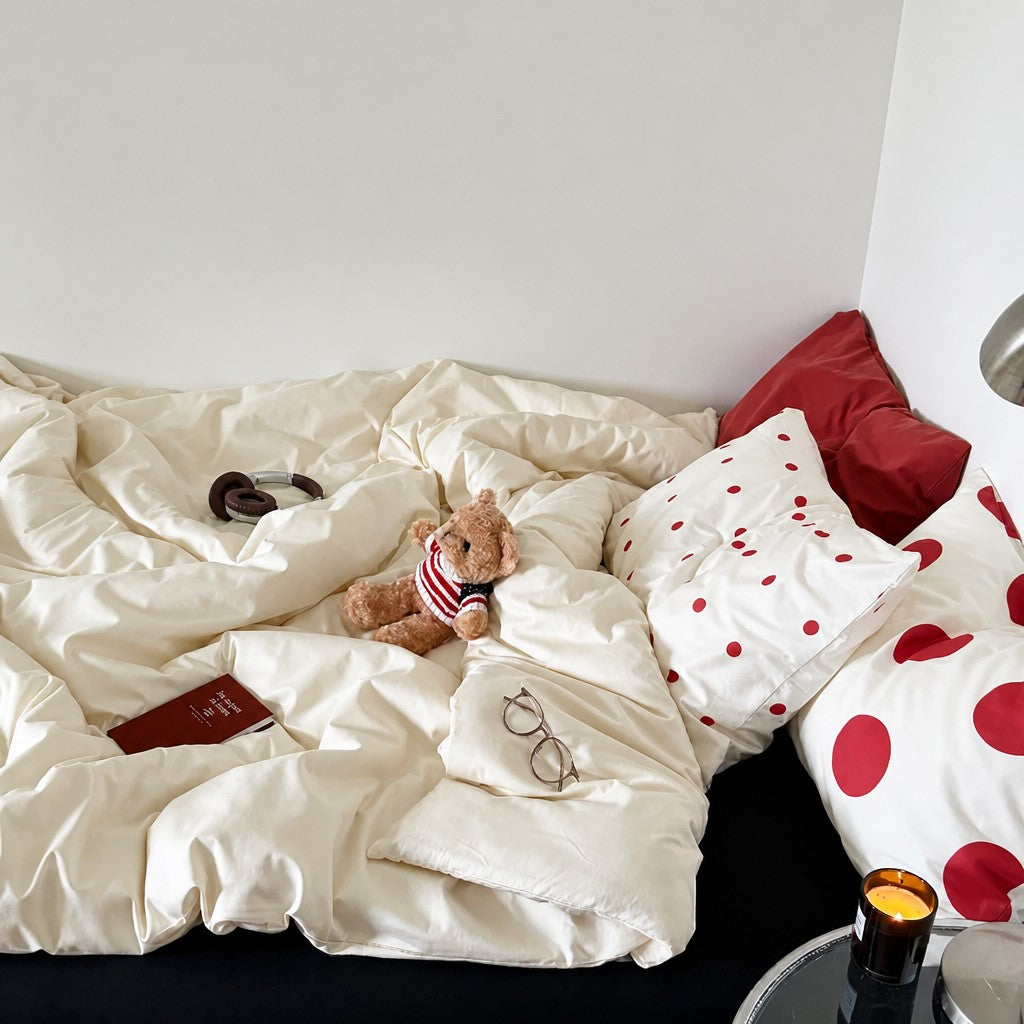 Vintora Relax Style Polka Dot Cotton Bedding Set for Master Bedroom and Dormitory G85