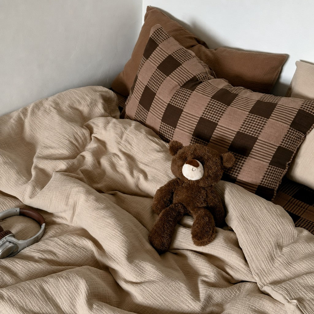 Vireza Plaid Cotton Crinkle Bedding Set G72