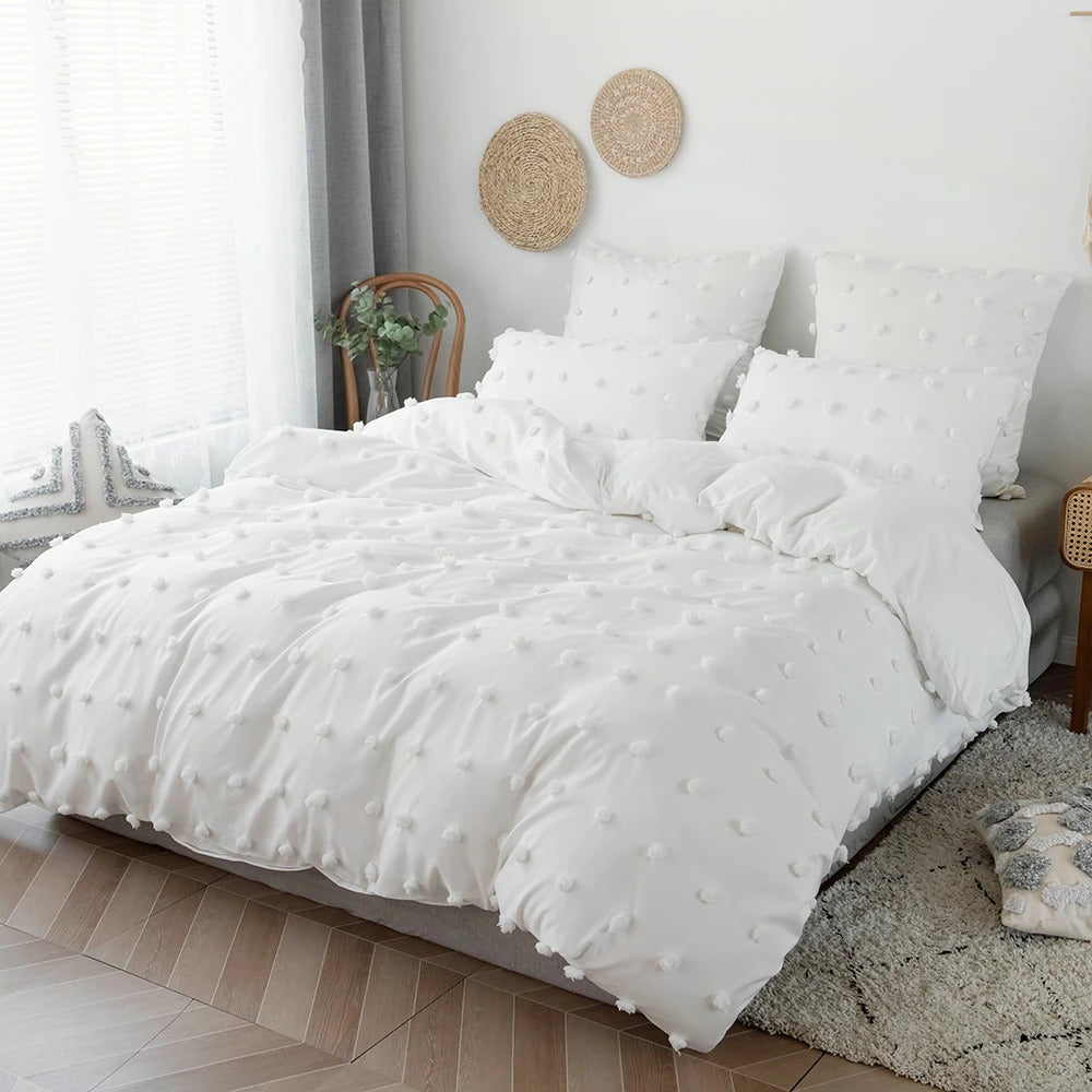 White Pom Pom Bedding Set