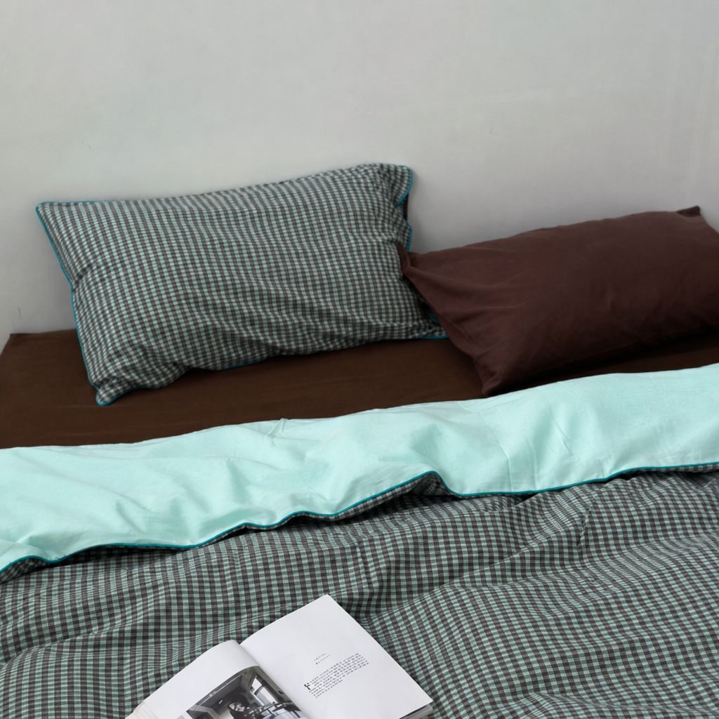 Vintora Nordic Plaid Cotton Bedding Set Vintage Mint Blue Green Bed Linen G84