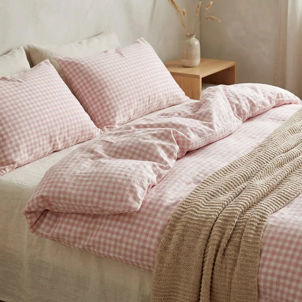 Cotton Small Gingham Duvet Cover - Blue