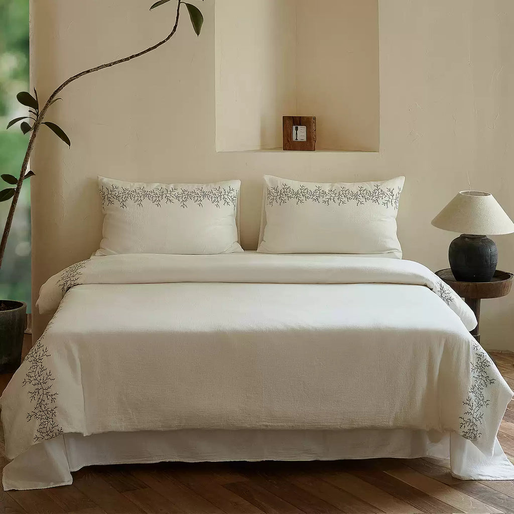 Roselle Southern French Embroidered Cotton Bedding Set Long Staple Floral Set G66
