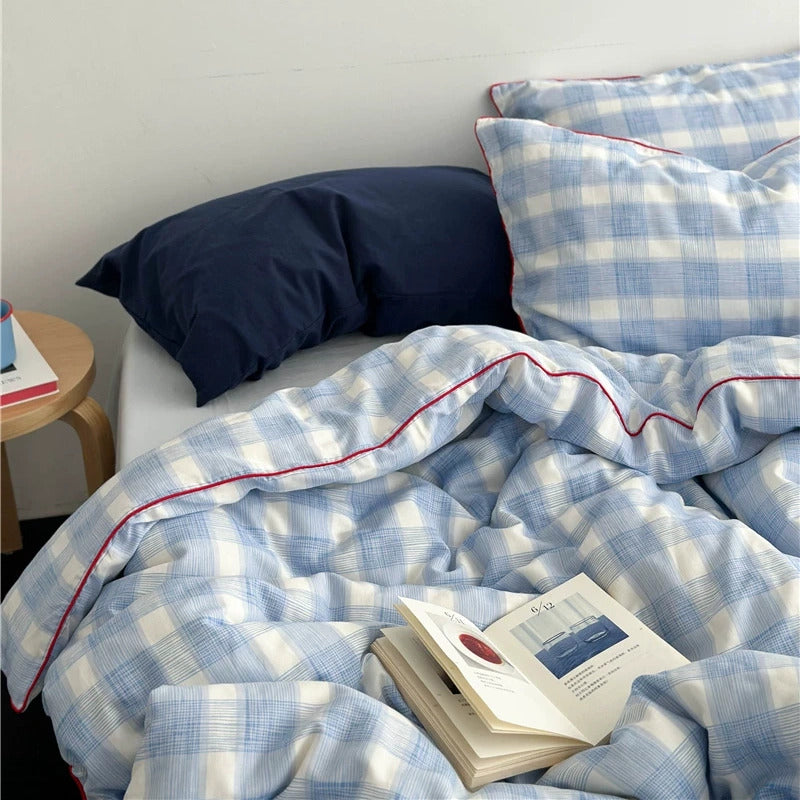 Vintora Blue Plaid Cotton Bedding Set G87