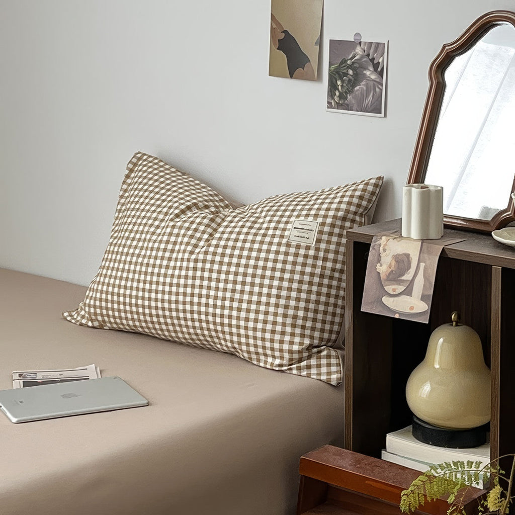 Light Brown Gingham Bedding Set