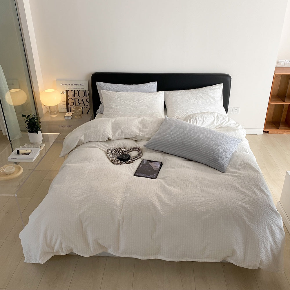 Cloud White Stripe Seersucker Duvet Cover