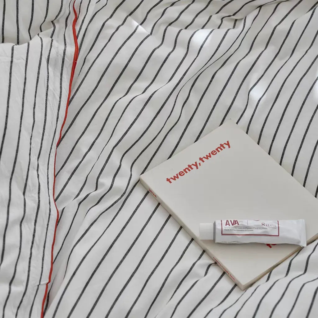 Pinstripe Duvet Cover with Contrast Trim