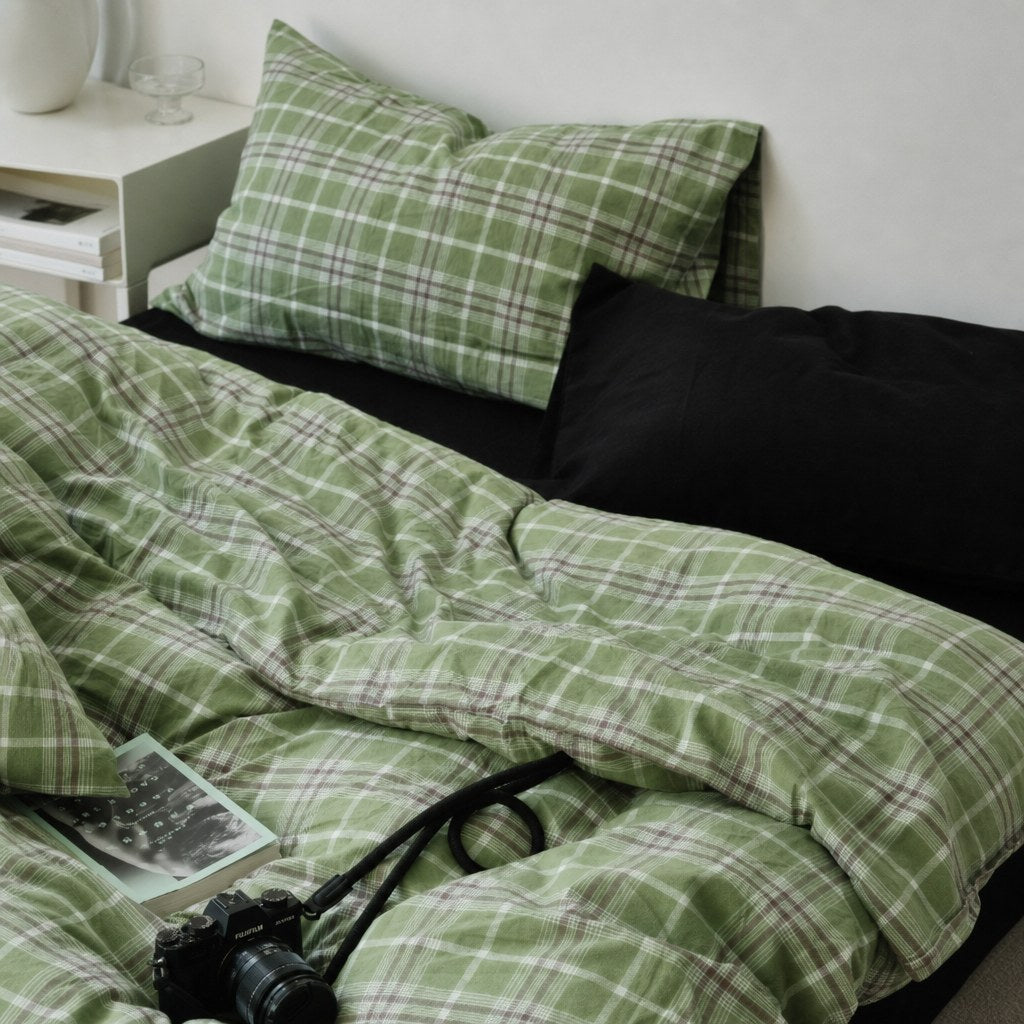 Vintora Plaid Cotton Bedding Set 4-Piece Breathable All-Season G78