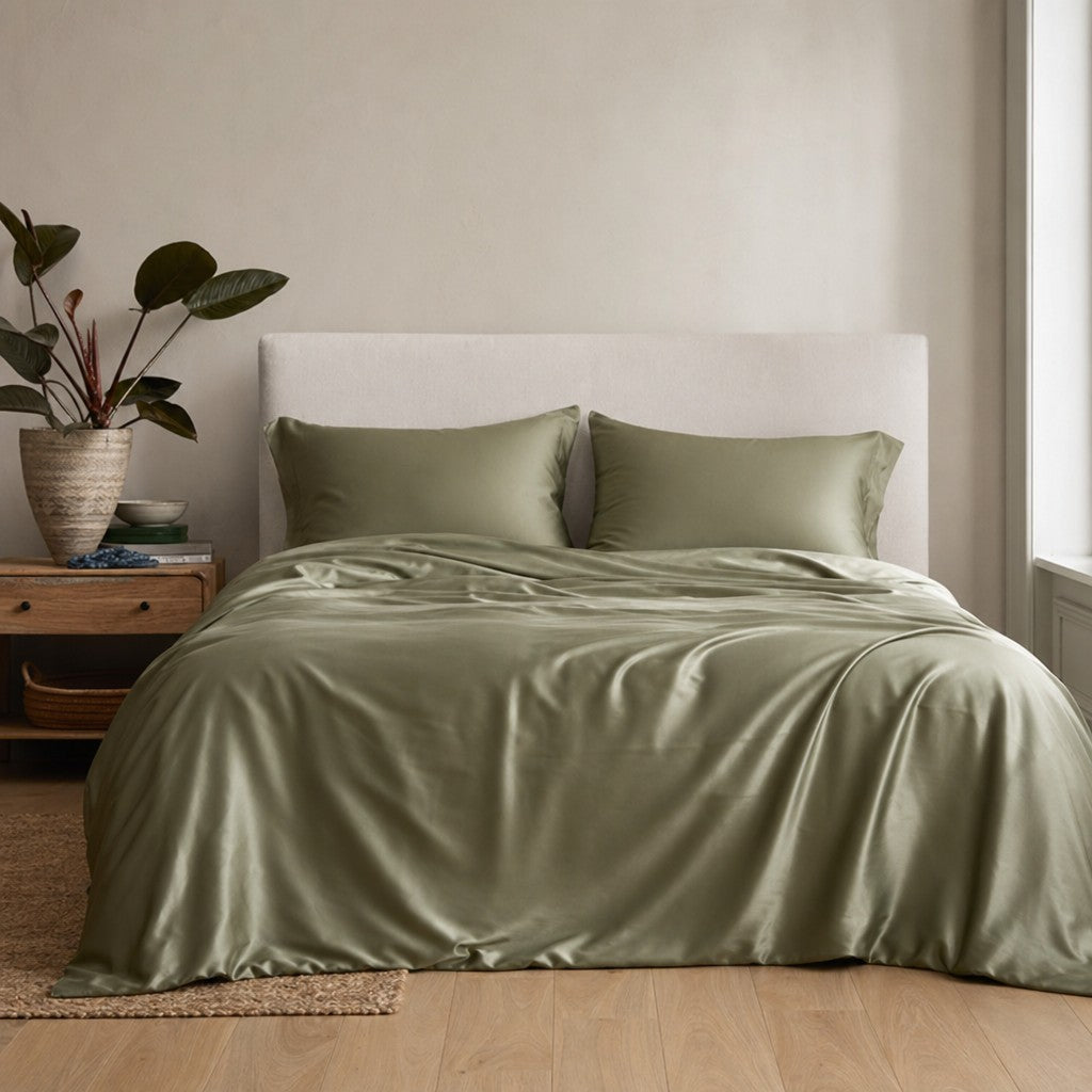 Qelune Bamboo Duvet Cover Set – Cooling Organic Bamboo Bedding in Olive