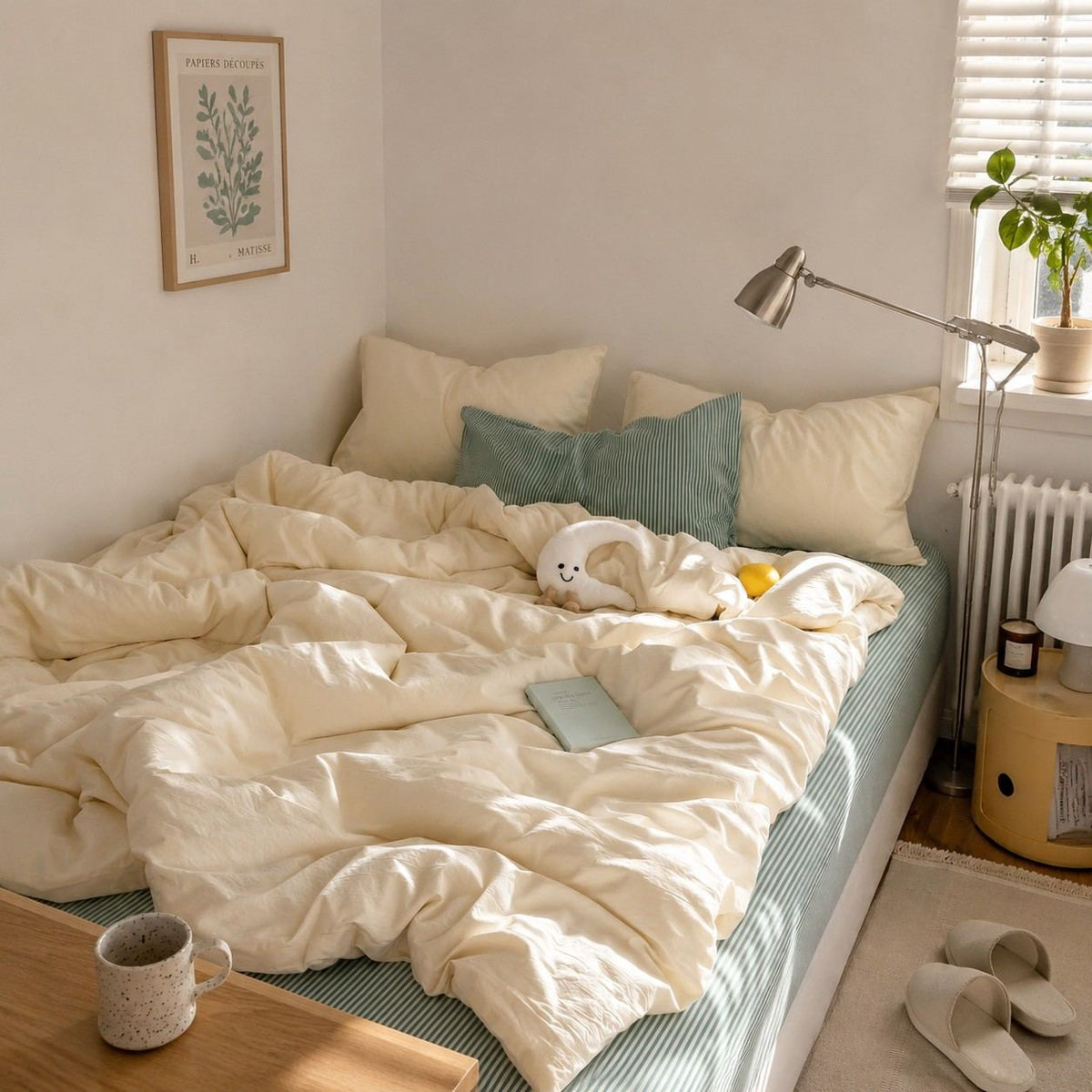 Vintora Minimalist Washed Cotton Striped Bedding Set  Airy All Season G97
