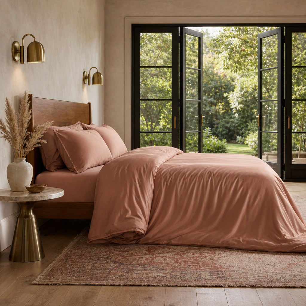 Qelune Bamboo Duvet Cover Set 鈥?Cooling Organic Bamboo Bedding in Clay