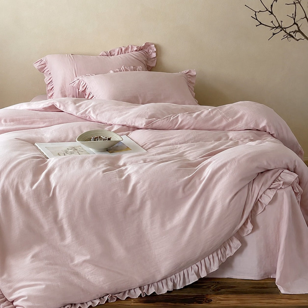 Roselle  Double Gauze Cotton Bedding Set with Ruffle Edge for All Seasons G111