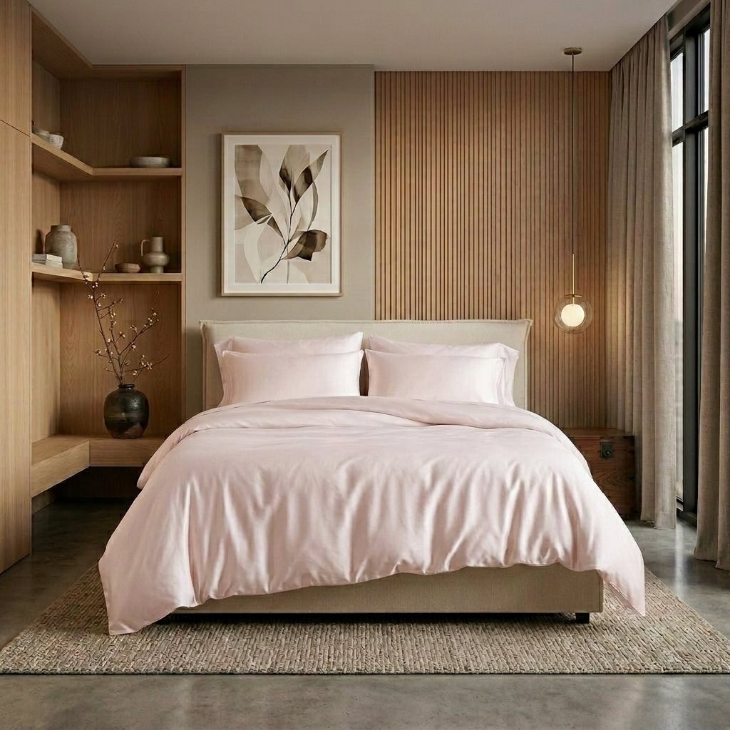 Qelune Bamboo Duvet Cover Set – Cooling Organic Bamboo Bedding in Soft Blush