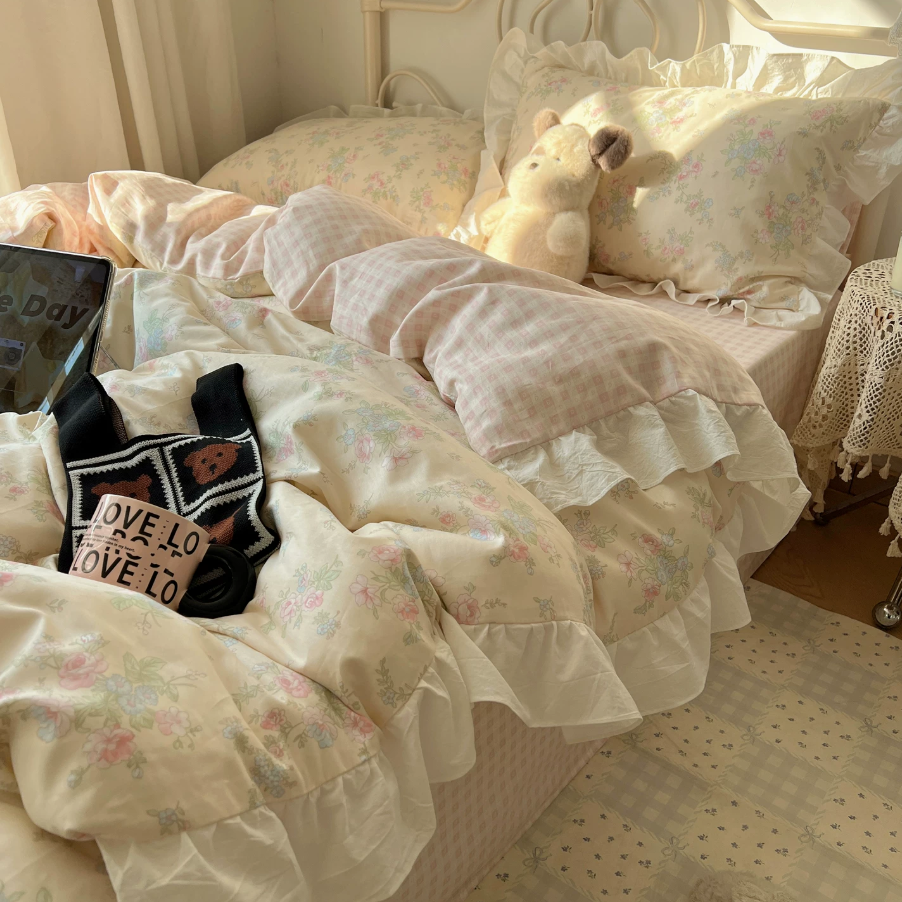 Roselle Floral Pure Cotton Ruffle Bedding Set G88