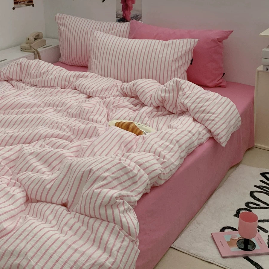 Vintora Soft Washed Cotton Stripe Bedding Set G91
