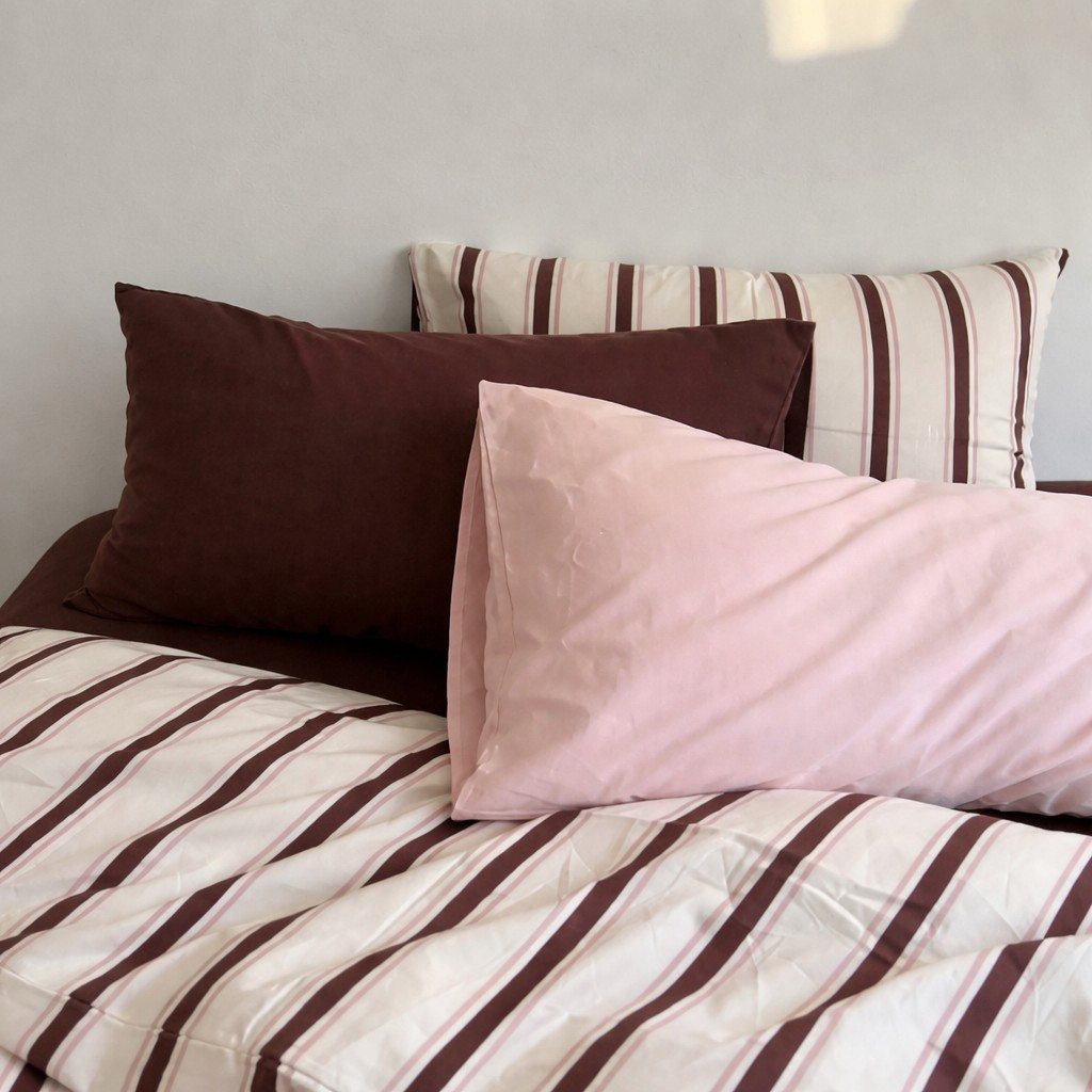 Vintora Vintage Pink and Blue Striped 100% Cotton Bedding Set G105