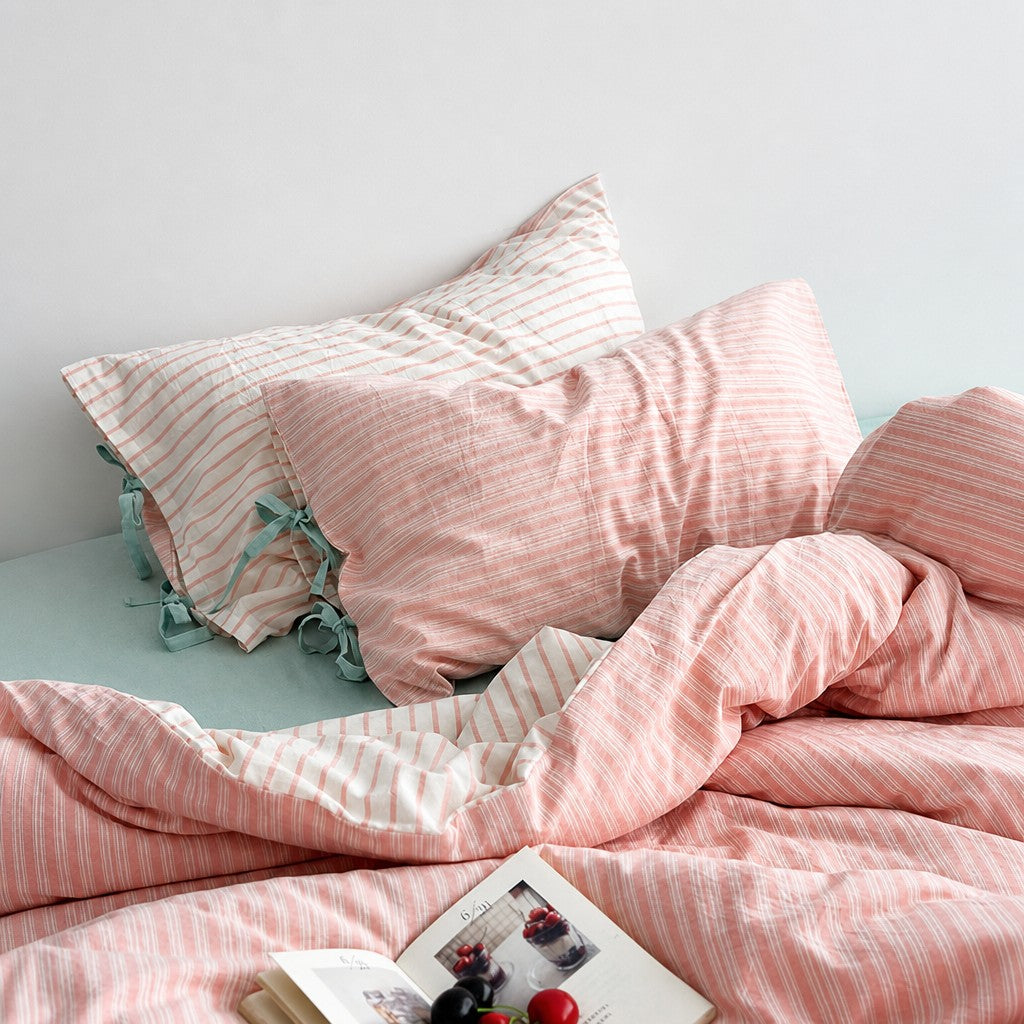 Vintora Cozy Vintage Pink Stripe Cotton Bedding 4 Piece Set
