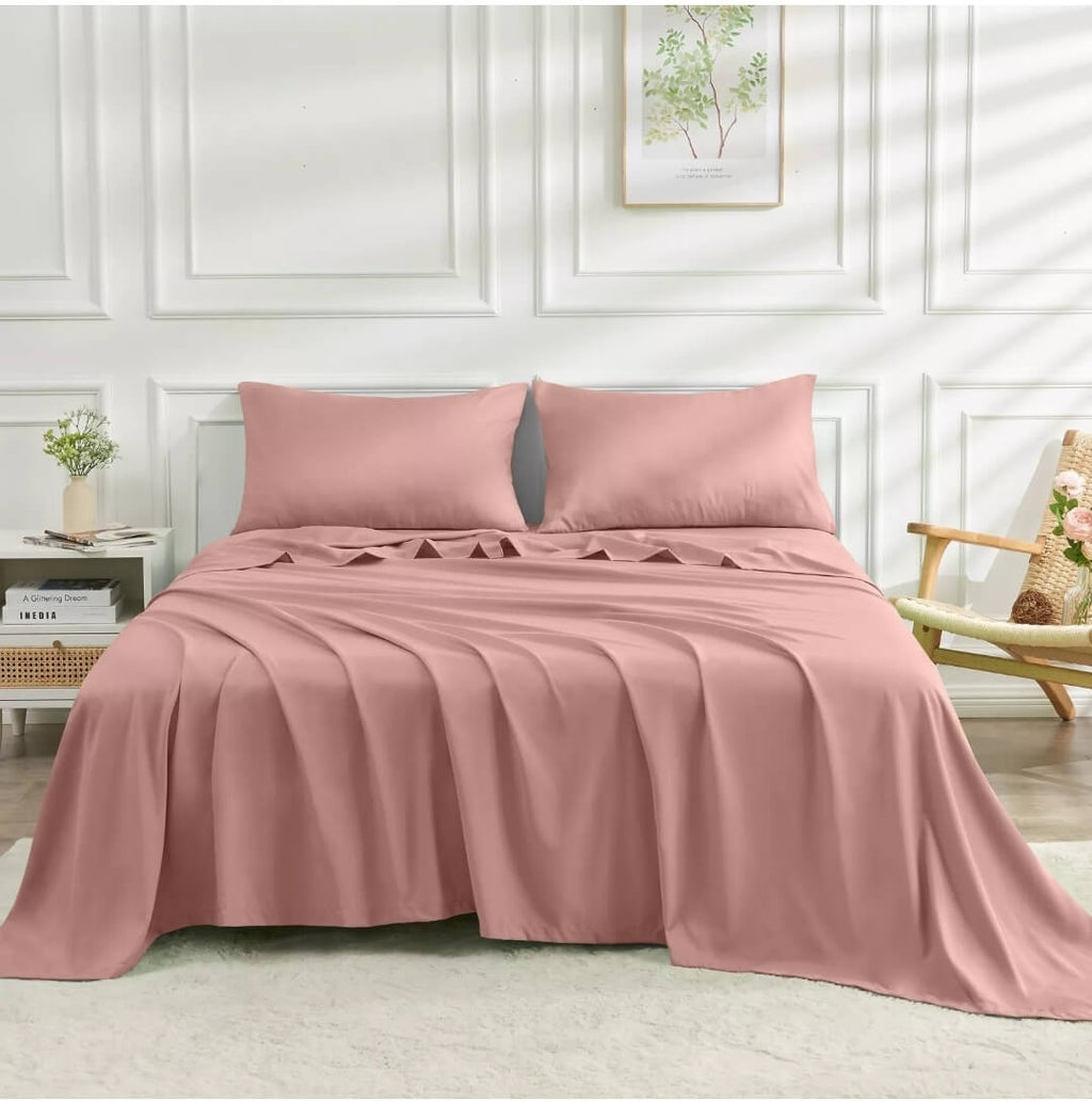 Bamboo Blend Bedsheet Set - Ultra Soft Microfiber Bedding Set (Dusty Pink)