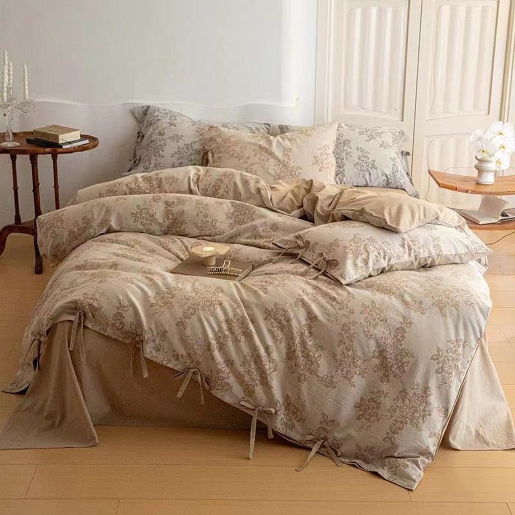 Floral Jacquard Bedding Set with Bow Tie - Pink
