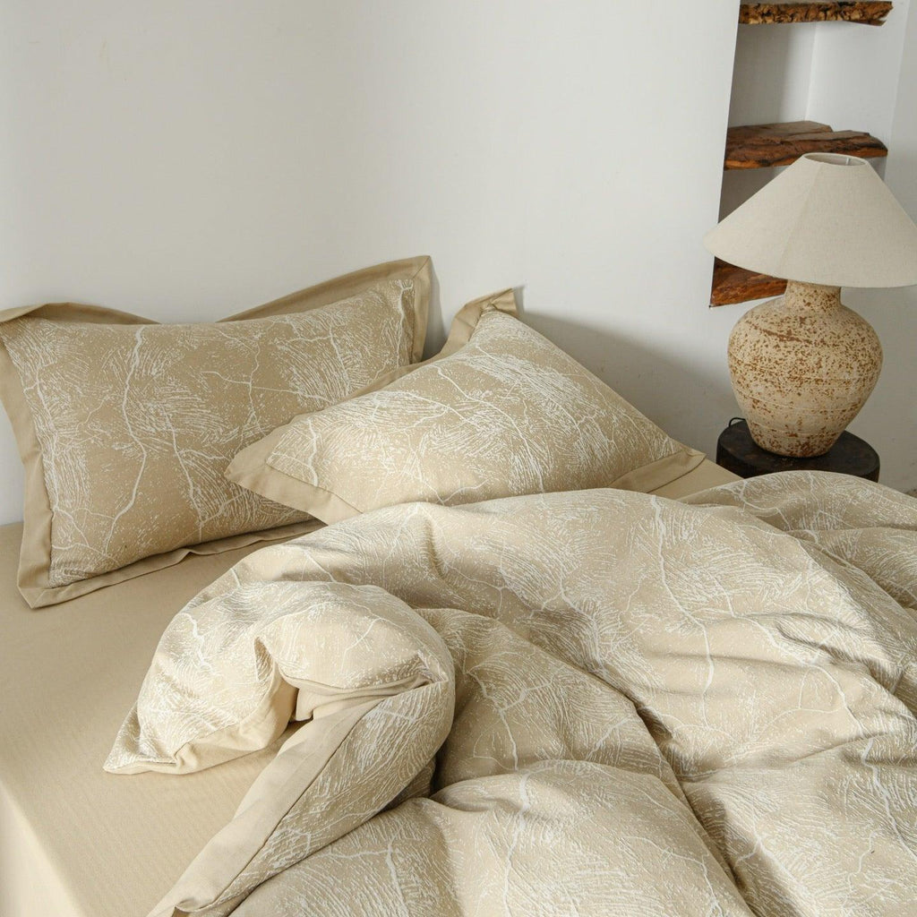 Glacier Vein Jacquard Cotton Duvet Cover Set - Sand Beige