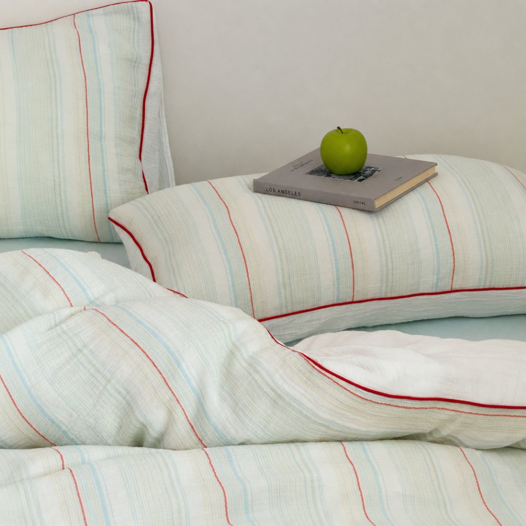 Vintora Modern Striped Cotton Bedding Set Double Layer Gauze for Cozy Sleep G90